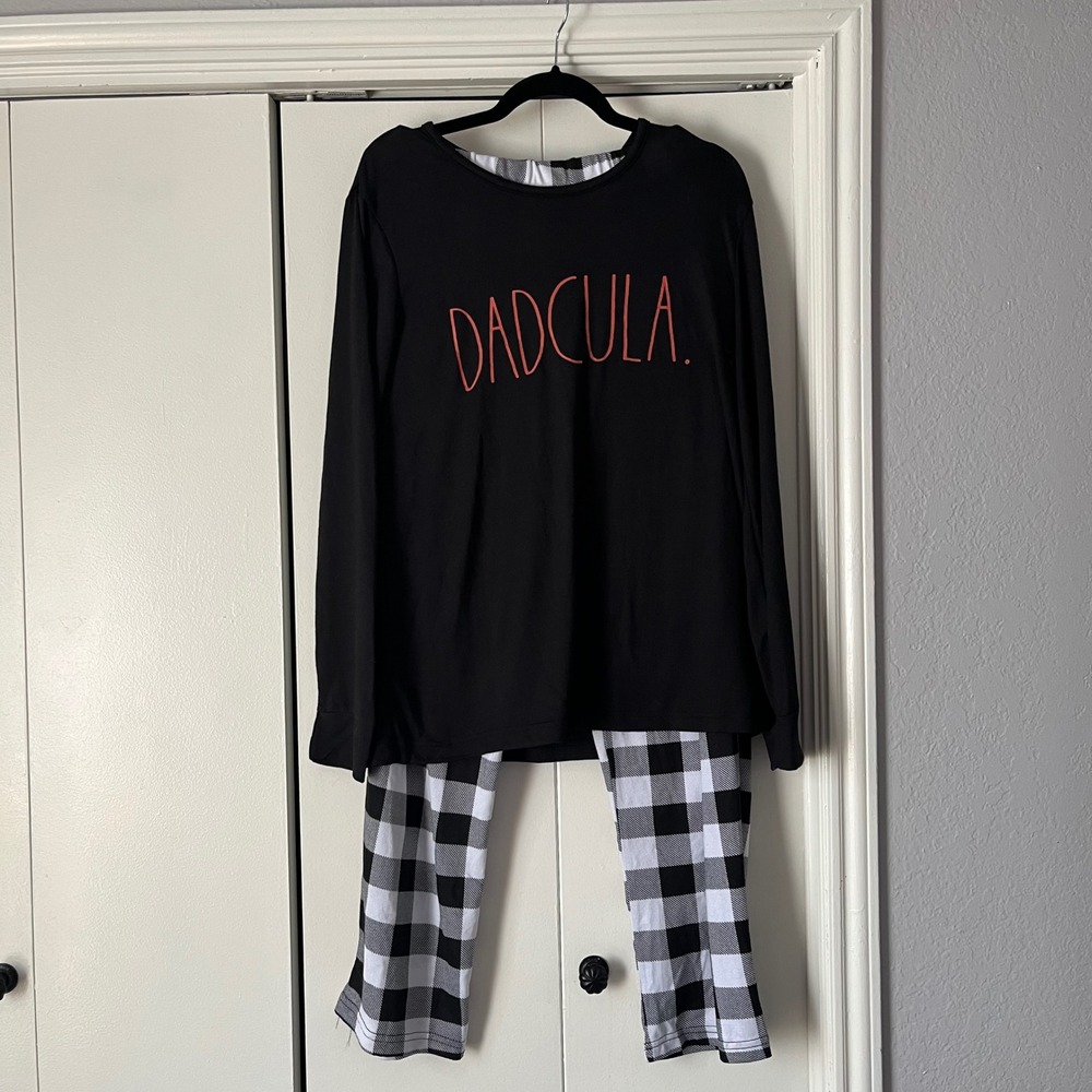 Rae Dunn Dadcula Family Pajamas Set Black Buffalo Plaid Halloween Mens M